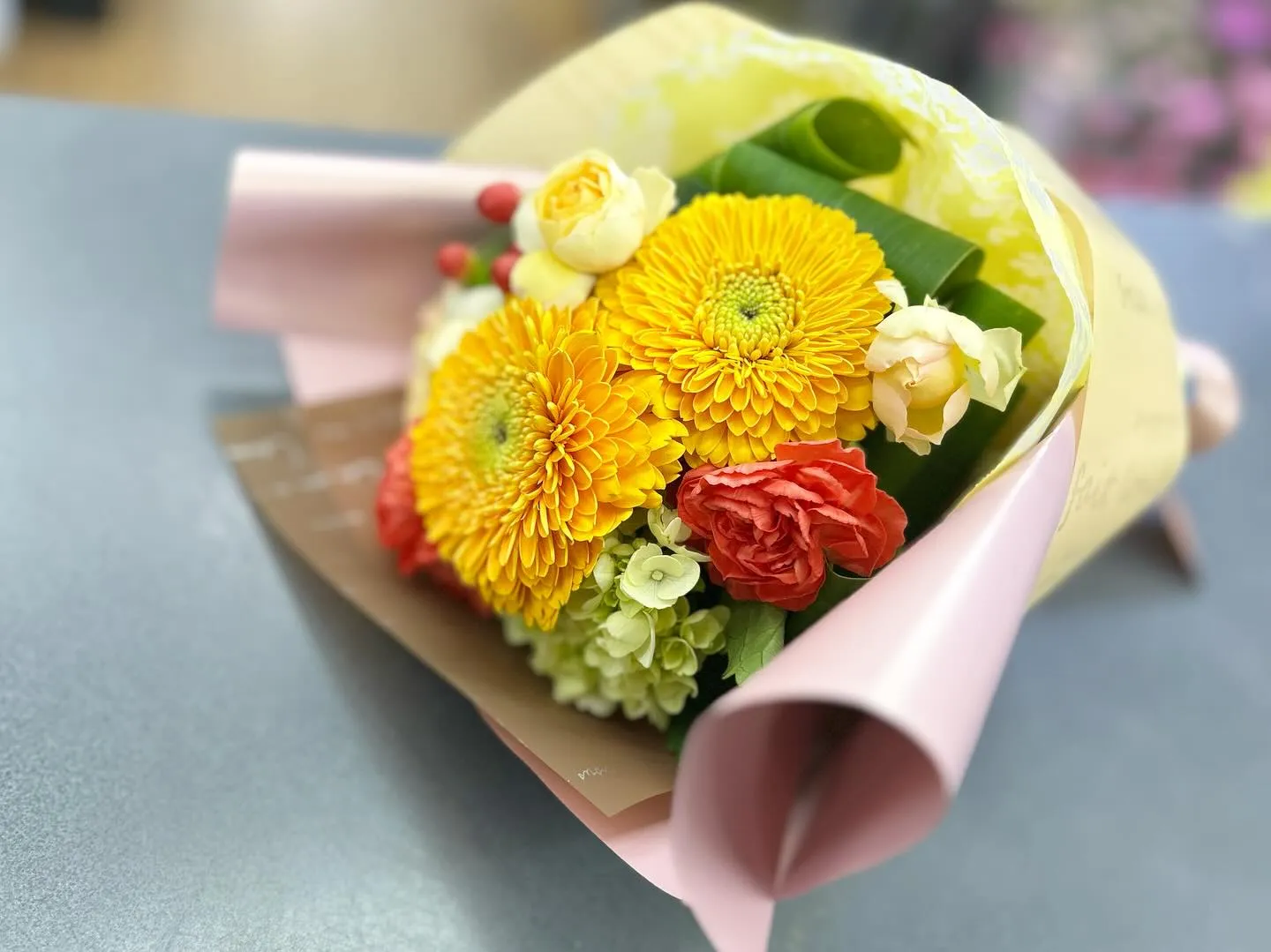 オレンジ✿イエロー系ブーケ&アレンジメント🧡💛🌼.。❁*.:...